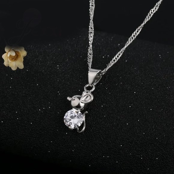 ❤️ NEW 💎 Cute Mouse 925 Sterling Silver Necklace - Picture 2 of 2
